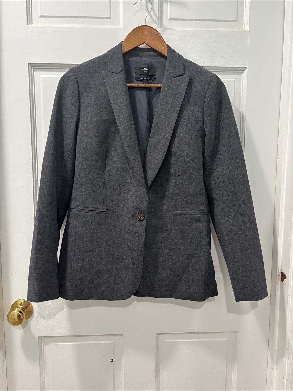J.CREW 365 Parke Blazer Italian Stretch Wool J5383 One Button Jacket Gray Size 0